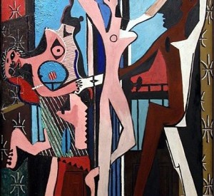 Three Dancers (detail) showing thickness of paint surface left hand side